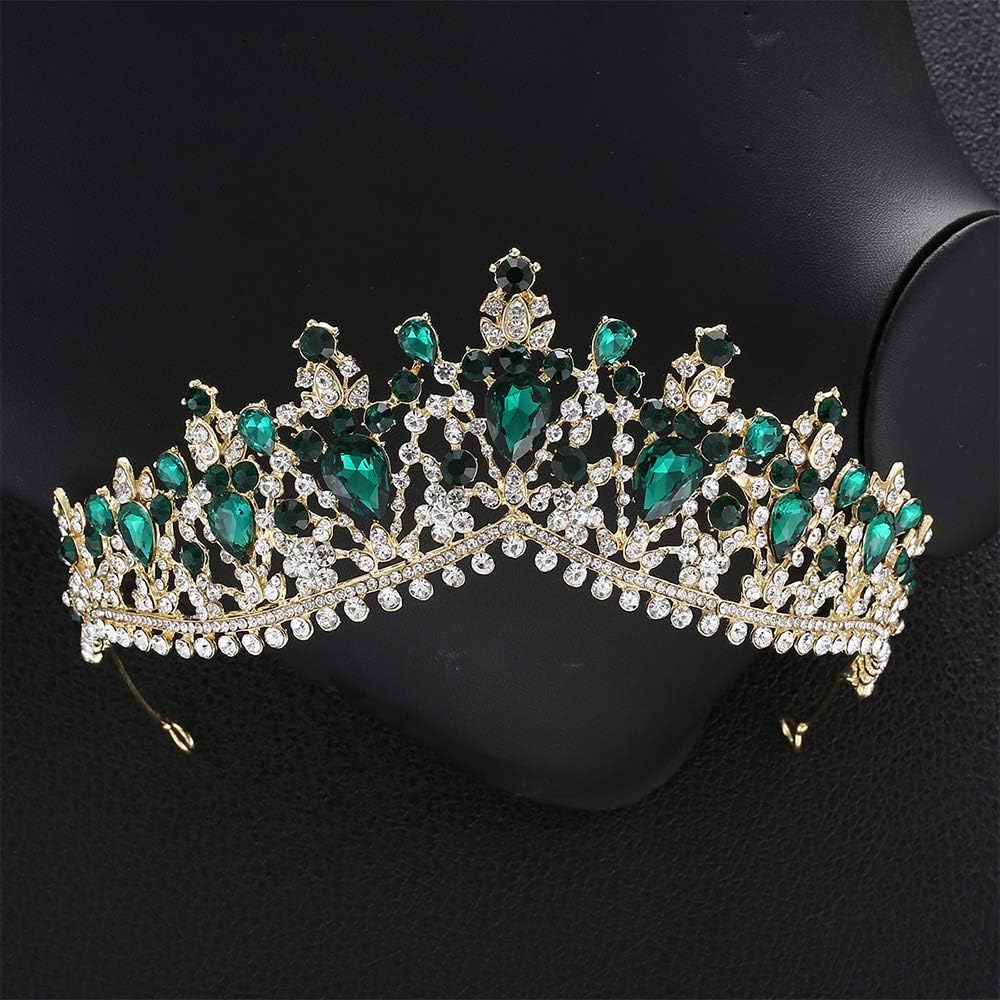 Anglacesmade Bridal Crystal Tiara Princess Emerald Crown Rhinestone Cake Topper Wedding Headpiece Prom Party Bridesmaid Hair Accessories for Women and Girls - Image 3