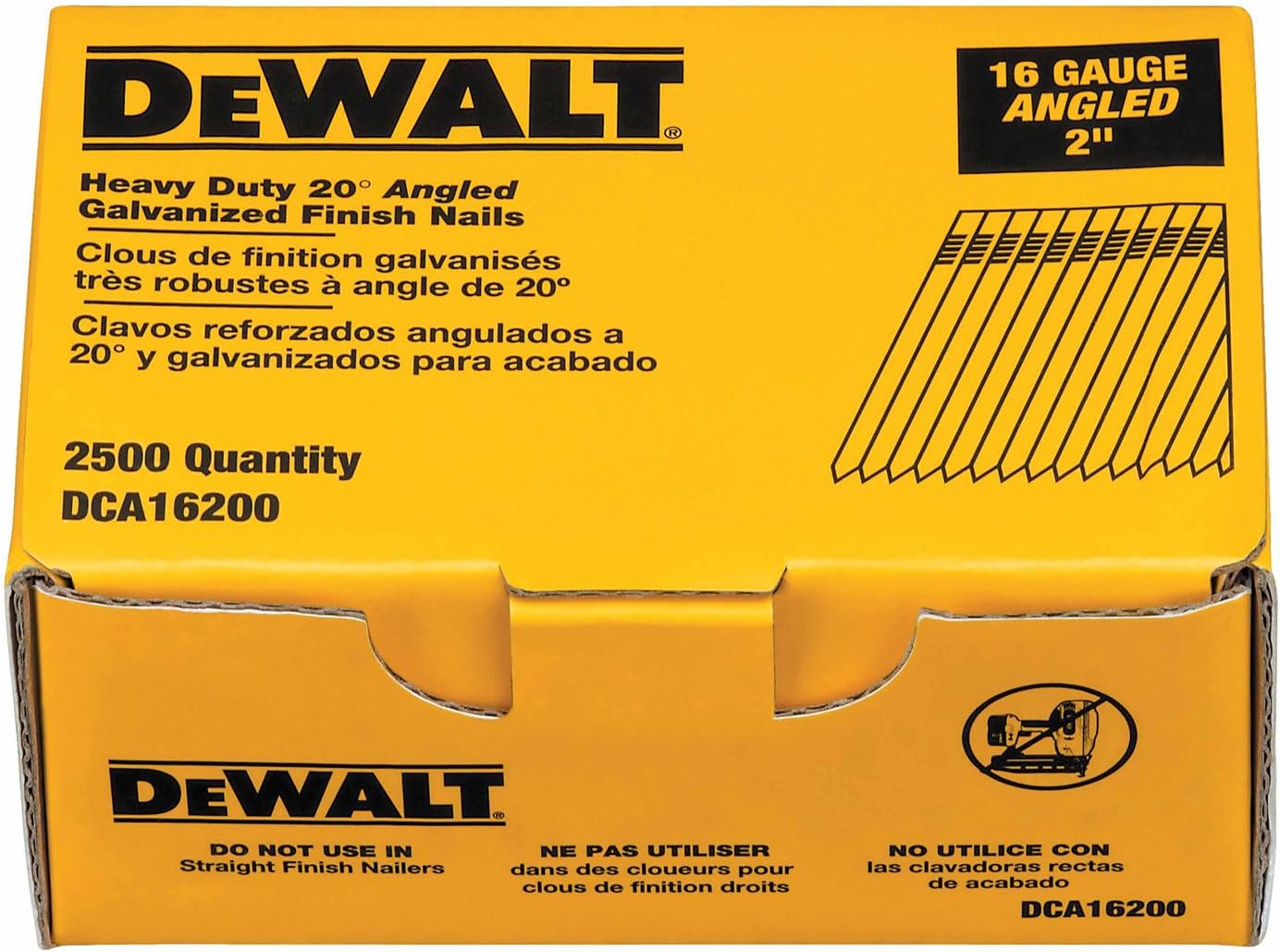 DEWALT Finish Nails, 20Degree, 2Inch, 16GA, 2500Pack (DCA16200