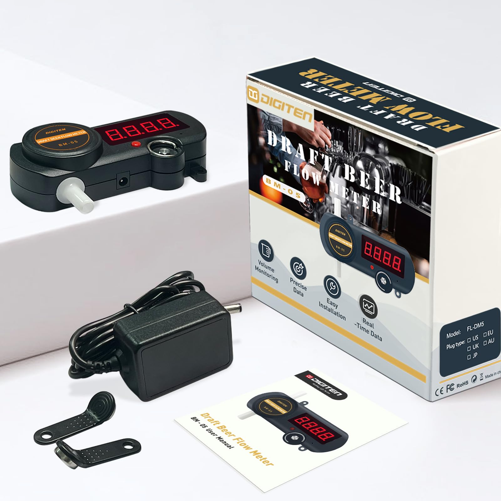 Digitaler Bier-Durchflussmesser BM-05, LED-Display, mit Netzteil und Zubehör,Den koschere bier - und getränkezähler