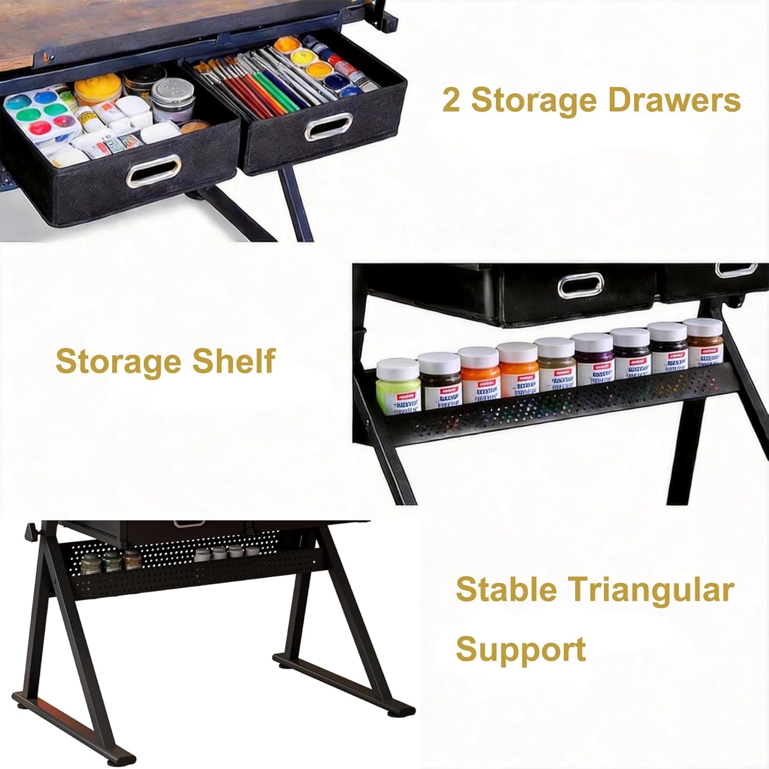 Height Adjustable Drafting Table with Stool, 0-75° Tilting Drawing Desk Artist Desk with 2 Storage Drawers, Watercolor Art Workstation for Home Office Drawing, Painting, Crafting, Writing, Sketching