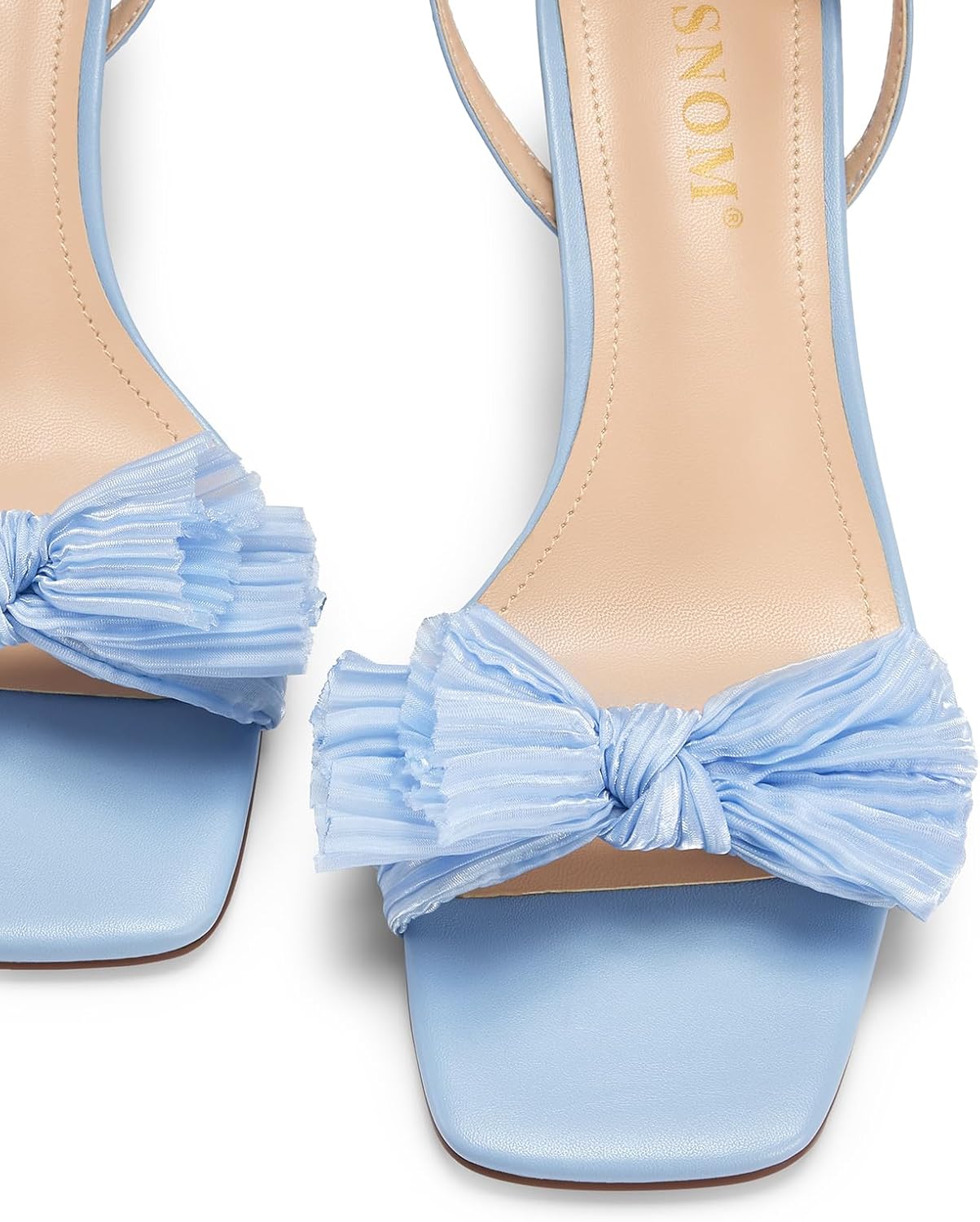 ISNOM Women's Bow Knot Heeled Sandals Ankle Buckle Strap Open Toe Block Chunky Heels Bride Wedding Party Fashion Heel - Image 2