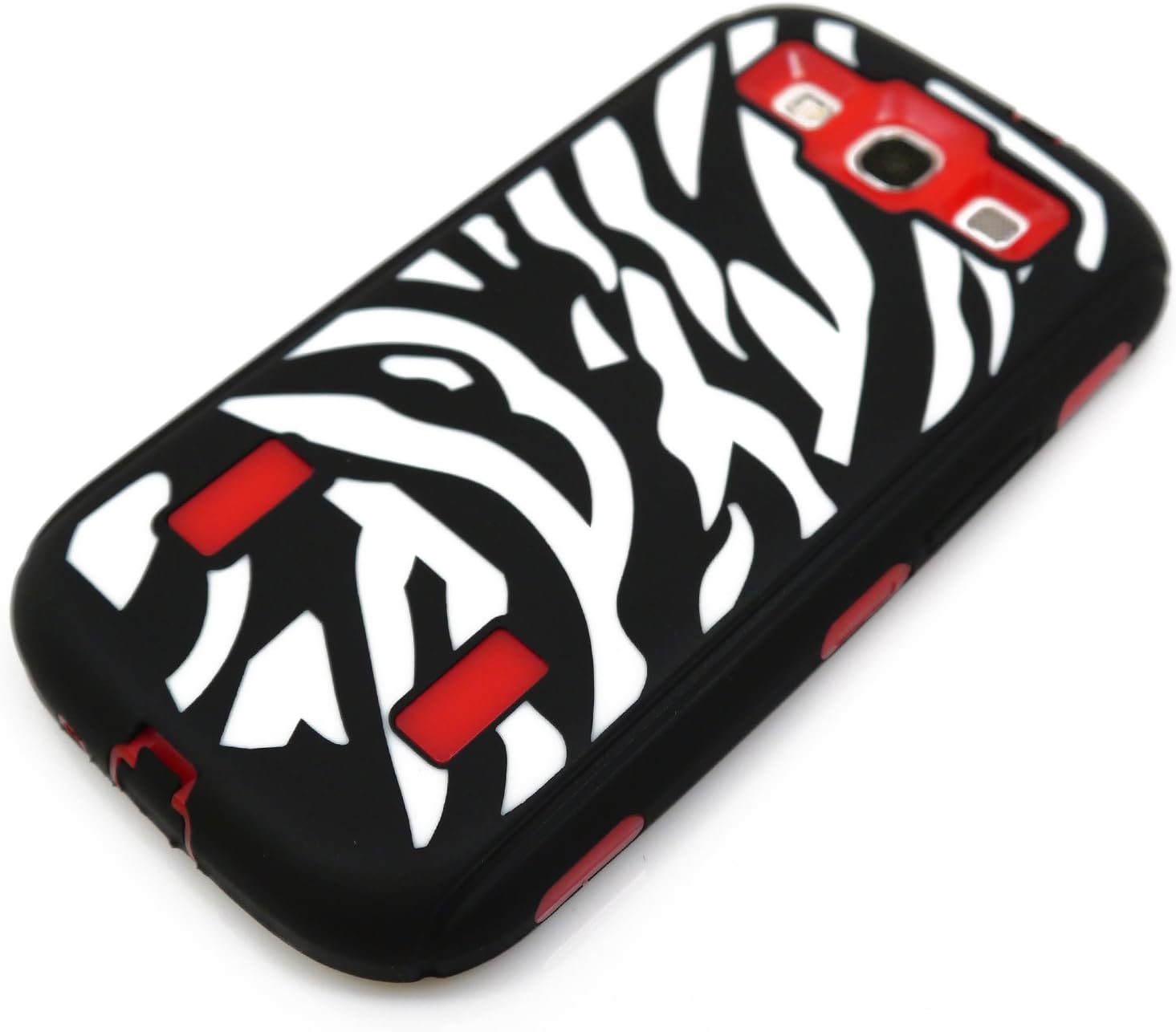 Galaxy S3 Case, MagicMobile® Dual Hard Heavy-Duty Plastic Protective Case for Samsung Galaxy S3 / I9300 Hybrid White and Black [Zebra-Pattern] Rugged Silicone Armor Impact Shockproof Cover [Blood Red]
