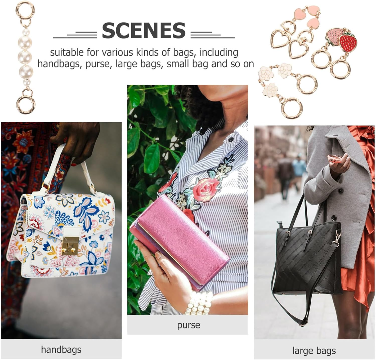 DECORNIJIA 1Set Pearl Chain Bag Extender Straps Fashionable Purse Accessories for Crossbody Shoulder Use for All Occasions Portable Chain Strap for Handbag Decor image 3