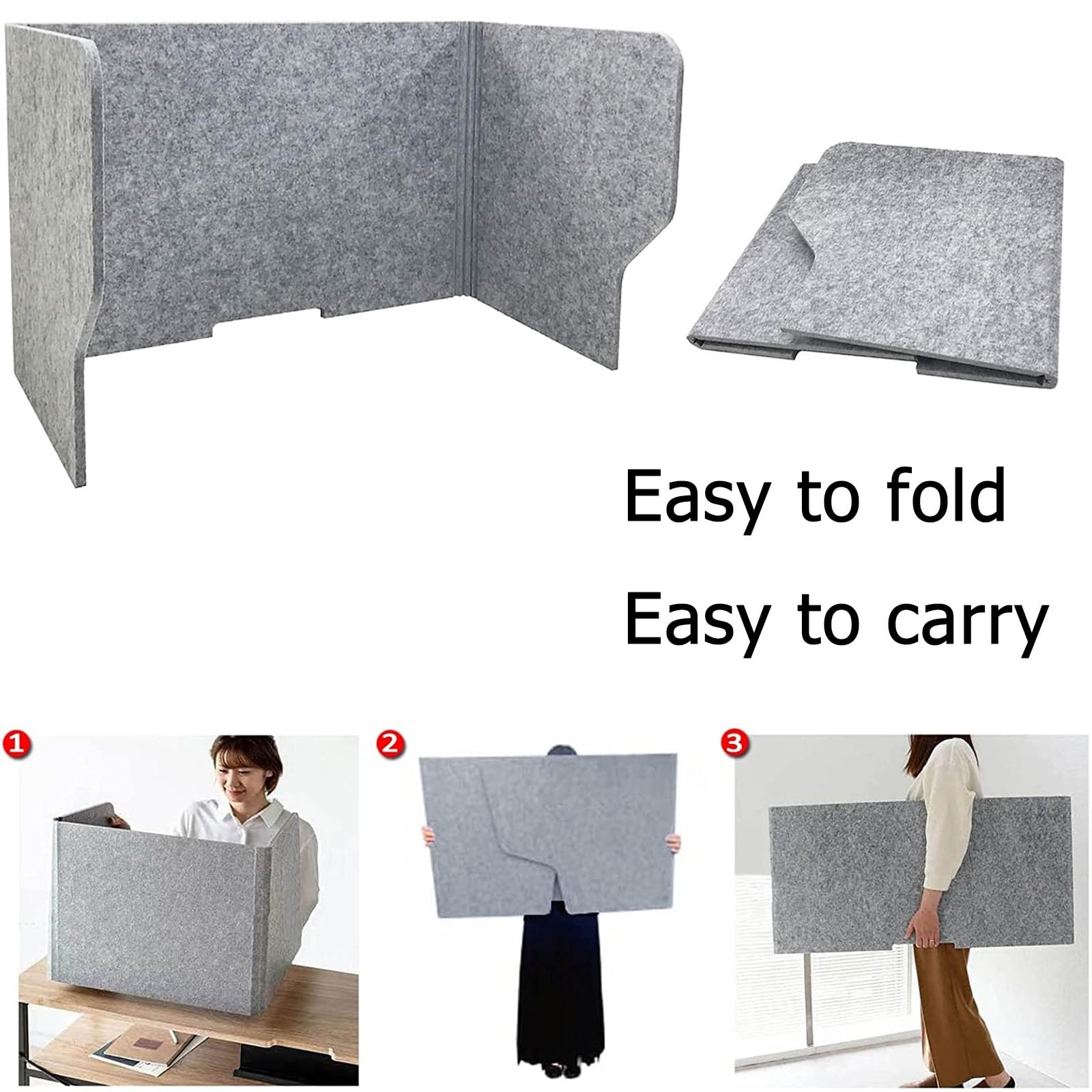 3 Pièces Set Panneau Séparation De Bureau 60/80/100cm, Séparateur De Table Pliable, Paravent D'intimité Autonome, Diviseur De Table En Polyester, Concentre L'attention, Pour L'école, La Bibliothèque
