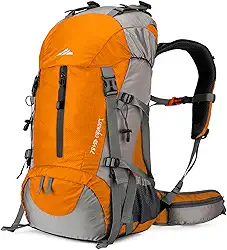 Mochila de caminhada de 50 L da Loowoko, bolsa impermeável para acampamento essencial com capa de chuva, mochila leve de 45 + 5 litros