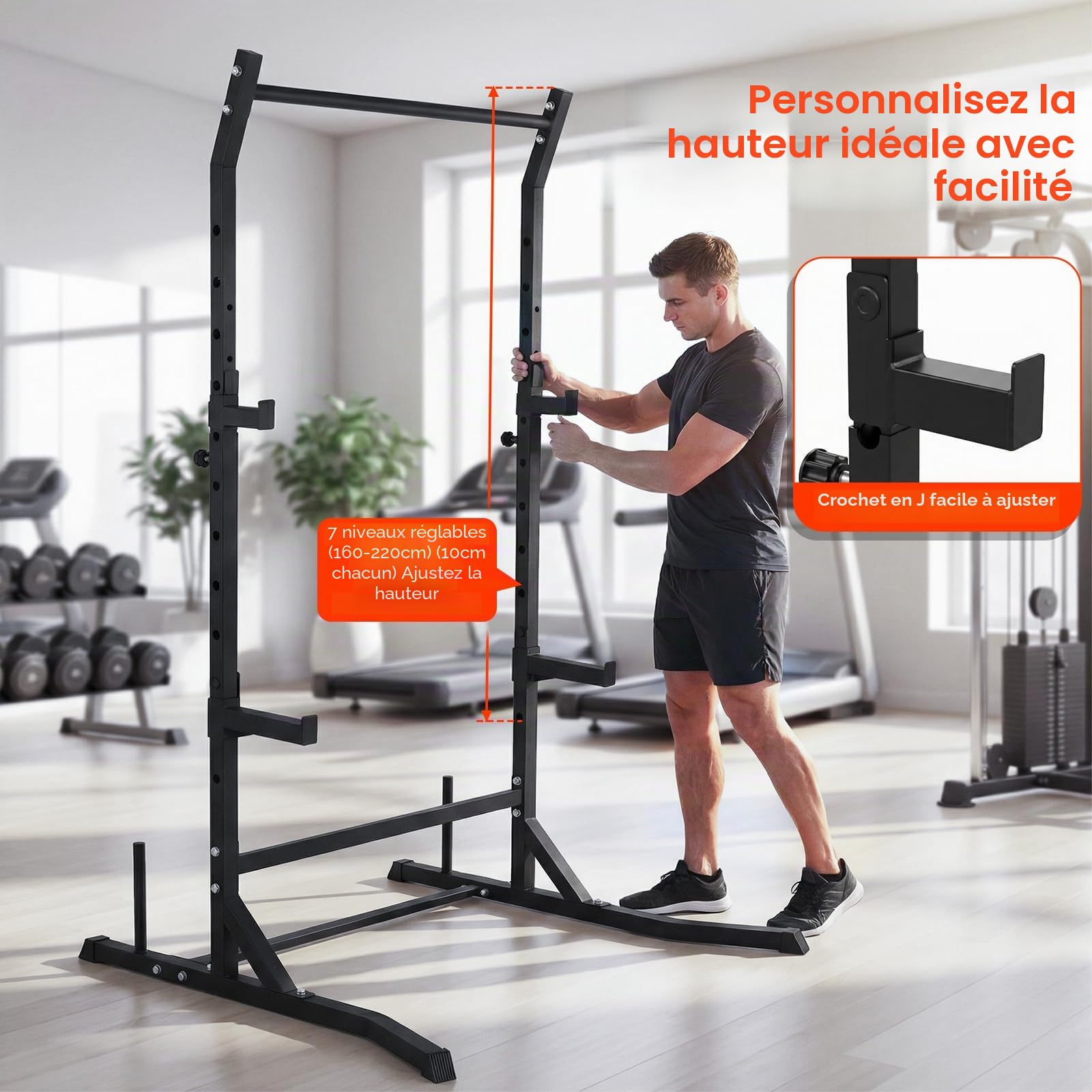 Cages de Squat, Supports Réglable de Rack Squat Multifonction Barbell, Repose haltères, Chandelles Musculation pour Maison, la Salle de Sport, Max. 300KG