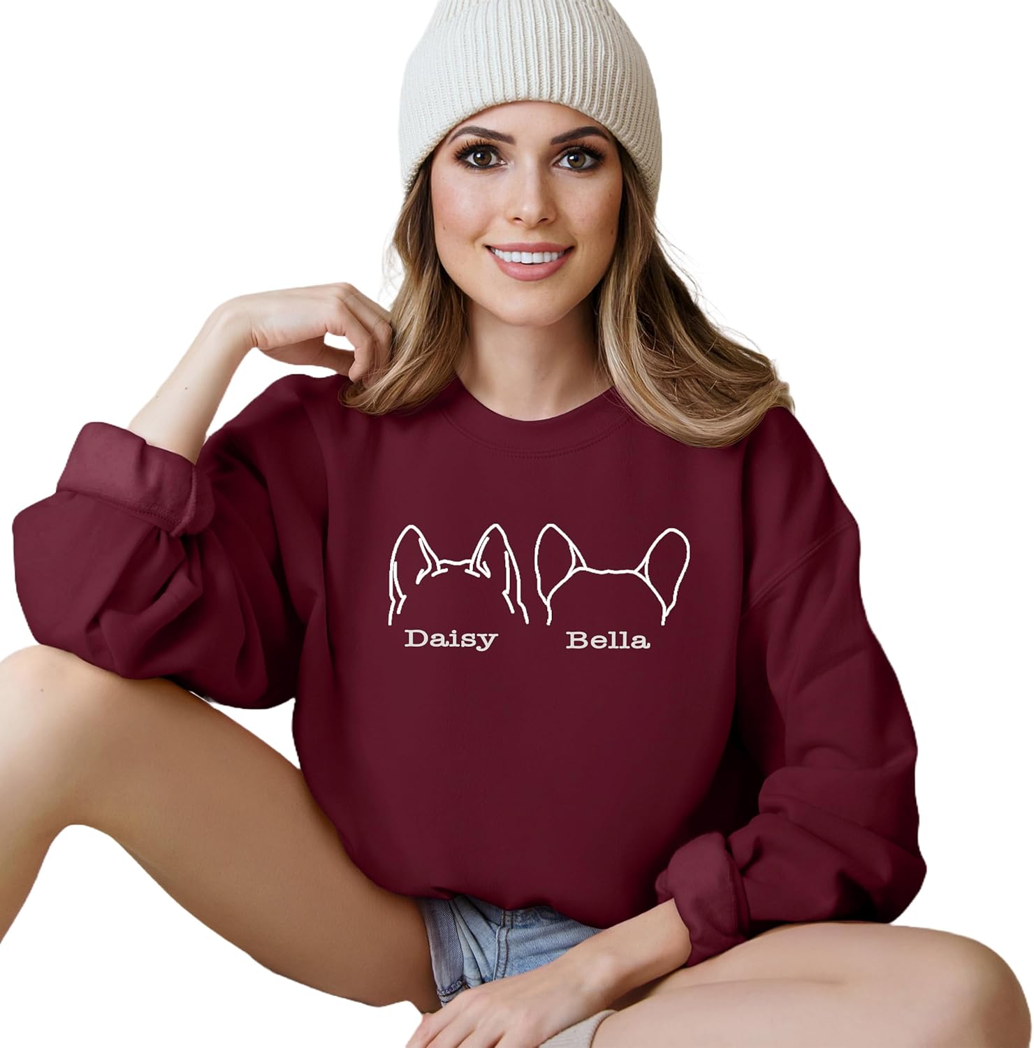 Custom Dog Mom Shirt for Women Pet Ears Sweatshirt with Name Unique Puppy Line Art Cute Dad Hoodie for DogDad Owner Lover - Image 4