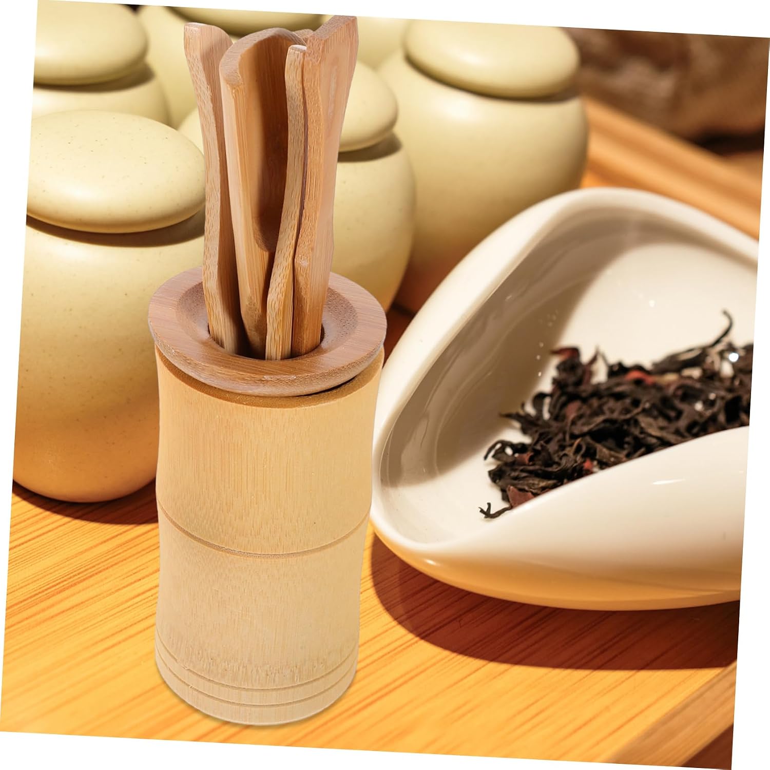 Garneck 6pc Bamboo Tea Ceremony Accessories Set Chinese Tea Spoon Scoop Clip Full Set for Adults Party Supplies