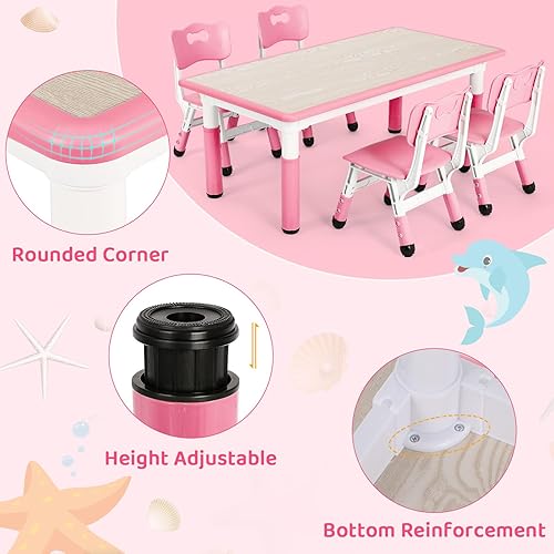 Miniatura 12 de Arlopu Juego de mesa y 4 sillas para niños, juego de mesa y sillas para niños pequeños, patas antideslizantes, escritorio de graffiti, mesa de Verde