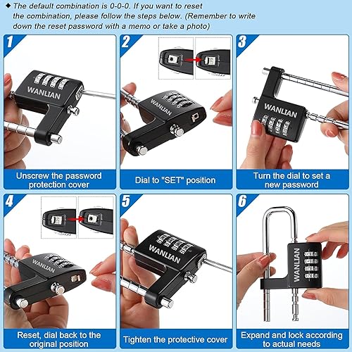 Miniatura 7 de Candado de combinación, cerradura de combinación de 4 dígitos de 38 pulgadas de largo para exteriores, impermeable, para casillero escolar,