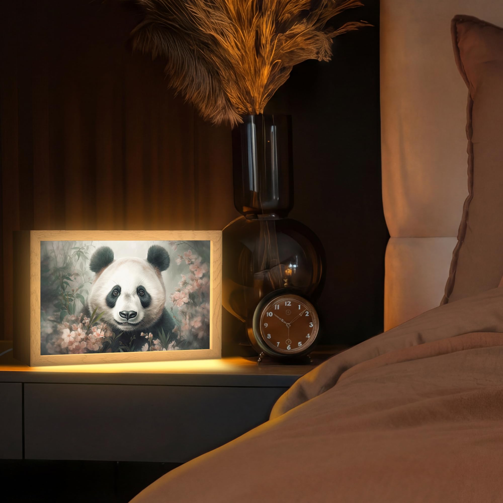 Luz Mesita De Noche [template] 30x20 cm Lampara LED Dormitorio Lámpara Escritorio Table Lamp Night Light Lamparita Panda - Animales - Plantas