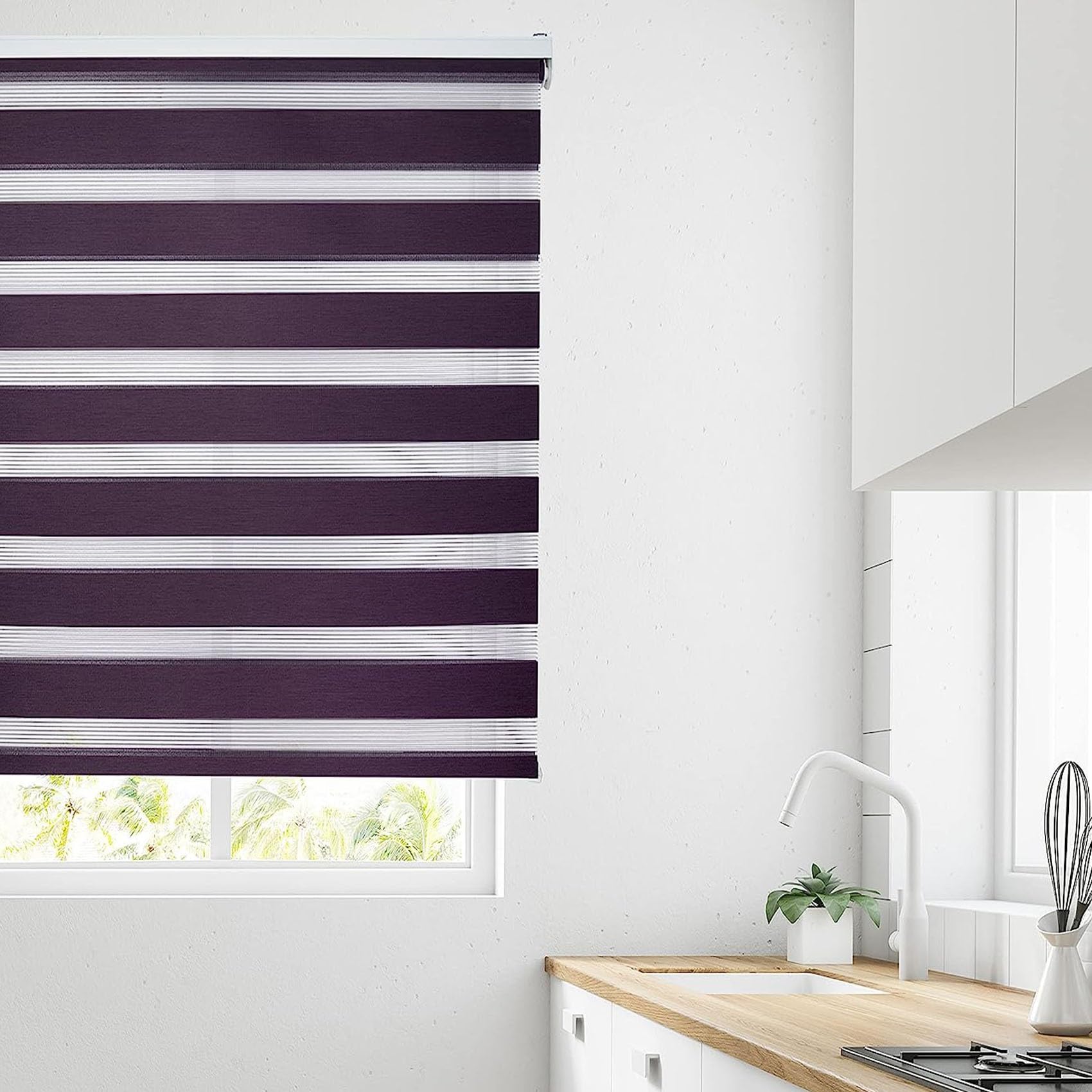 Store Enrouleur Jour Nuit de Double Tissu 70x250cm Thermique Isolant, Protection de Vie Privée Store Jour et Nuit Stores Enrouleurs avec ou sans Perçage, pour Chambre, Salon, Cuisine, Pourpre