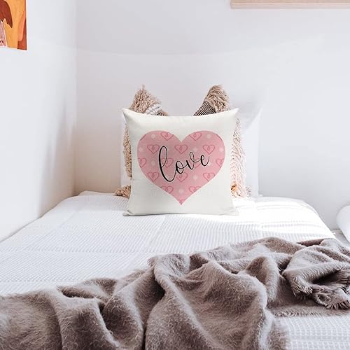 Miniatura 8 de Funda de cojín de corazón de amor funda de almohada decorativa de lino con cremallera cuadrada para sofá cama automóvil sala de estar 16 x 16