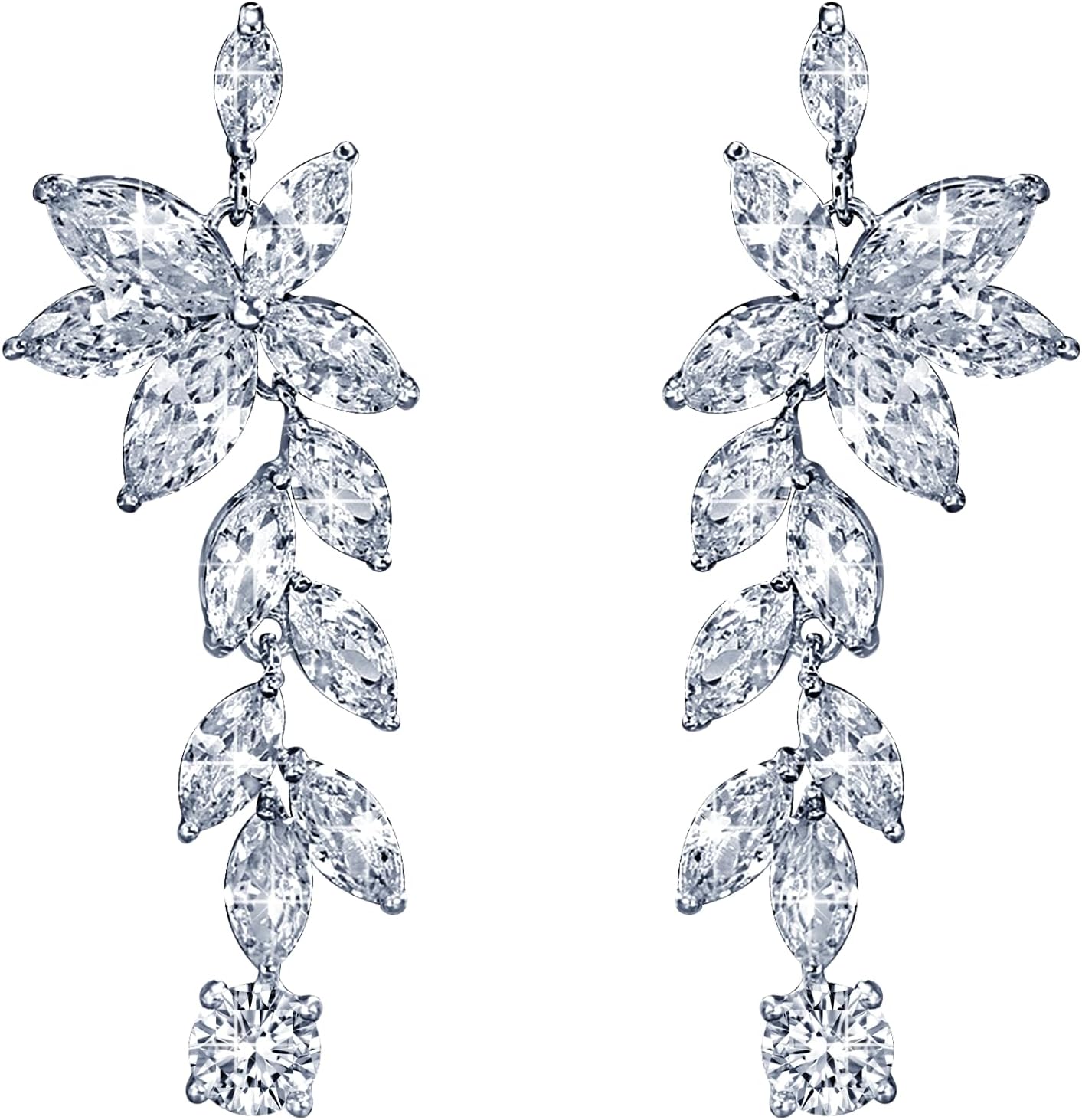 Wedding Earrings Elegant Dangle Drop CZ Marquise Cubic Zirconia AAAAA 18K Gold Plated Rhinestone Luxurious for Brides Bridal Wedding Women Precious Crystal