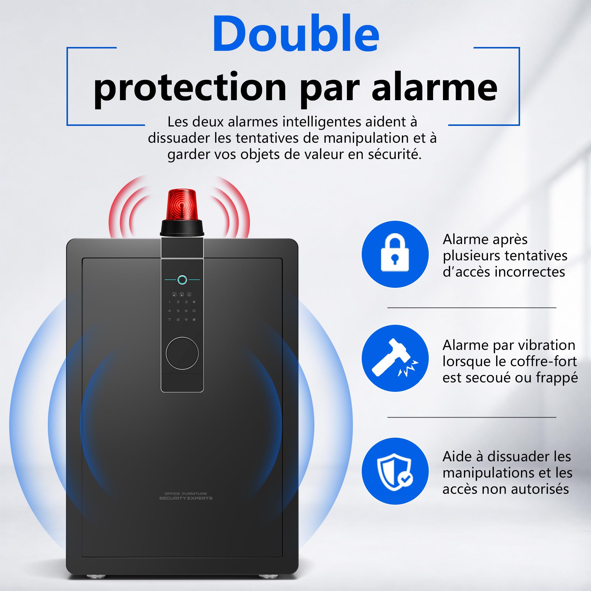 29KG Lourd Coffre Fort en Acier, 82L Coffre-fort Électronique avec Empreinte, Digitale Code et Clé, pour Maison et Bureau, Idéal pour Bijoux, Argent et Documents A4, Notice en Français (Blanc,84L)