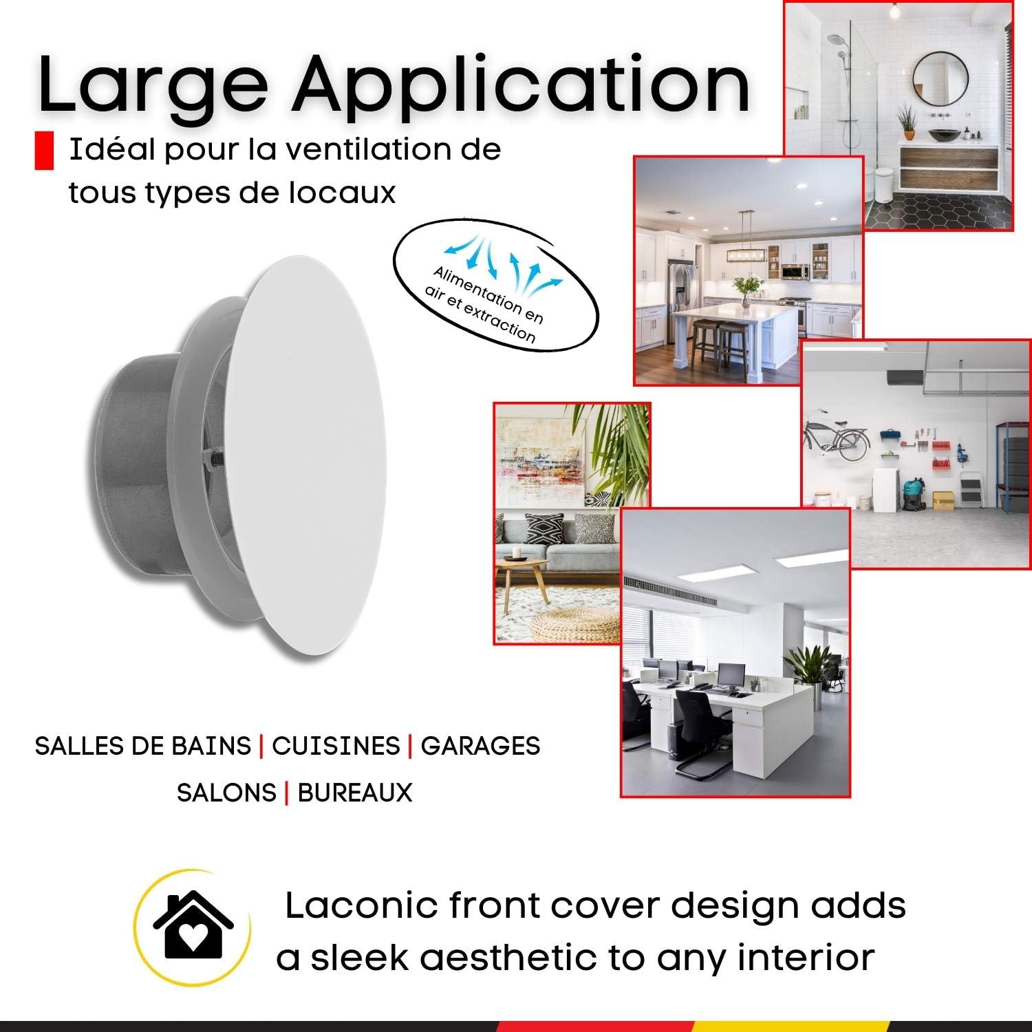 Steinberg14 Bouche VMC - 100mm Diffuseur Rond en Métal - Valve d'air Réglable au Plafond Mural - Clapet d'Alimentation et d'Extraction d'air - Grille d'aération - Blanc