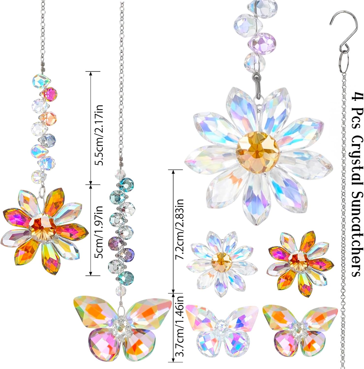 4 PCS Crystal Suncatchers 2PCS Butterfly 2PCS Flower Window Hanging Ornaments Rainbow Maker for Indoor Outdoor Garden Wedding Decor Gifts