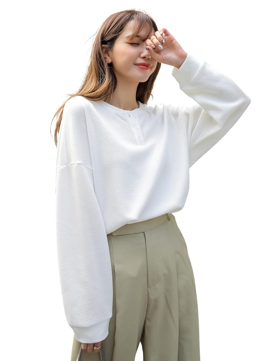 Women’s Waffle Button Down Neck Korean Tops for Women || Oversized t Shirts for Women || Long Sleeve Tops Women’s Waffle Button Down Neck Korean Tops for Women || Oversized t Shirts for Women || Long Sleeve Tops