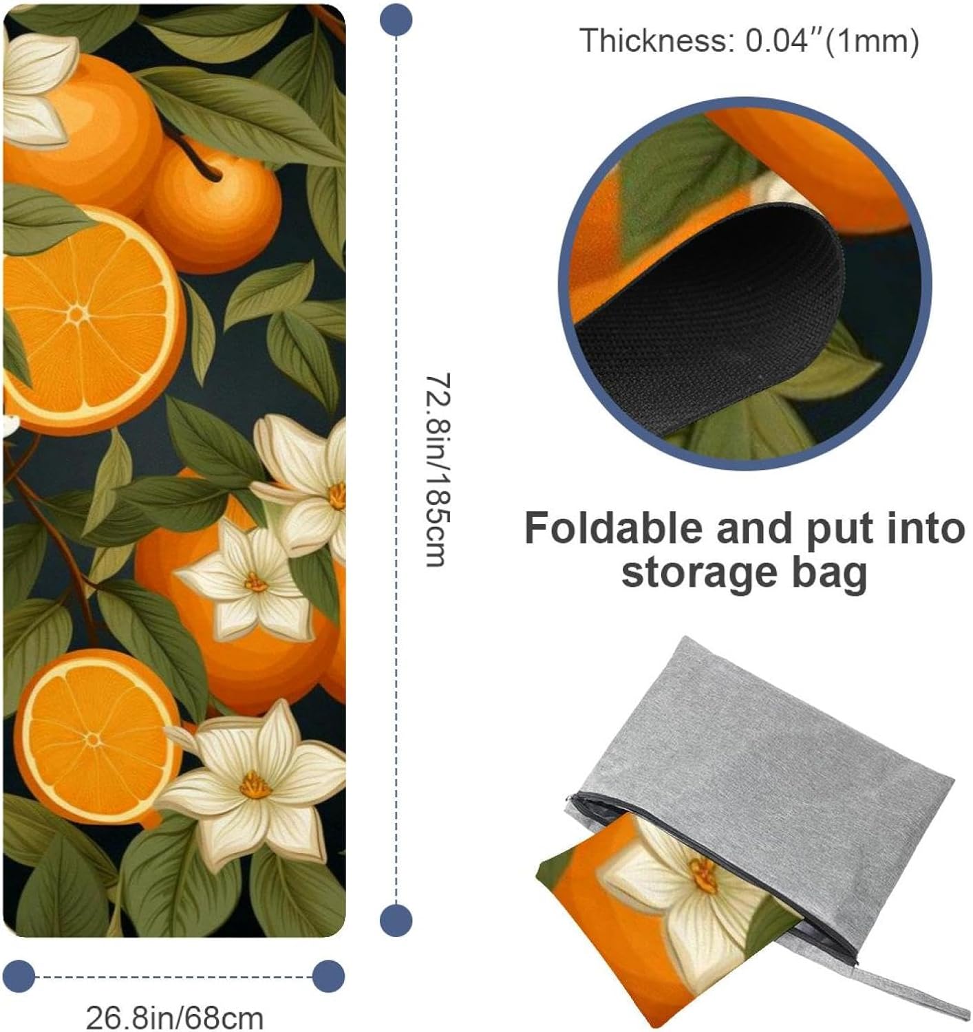 Yoga Towel, Orange Pattern Non Slip Sweat Absorbent Hot Yoga Mat Towel for Hot Yoga, Pilates and Fitness - 72.8" x 26.8"