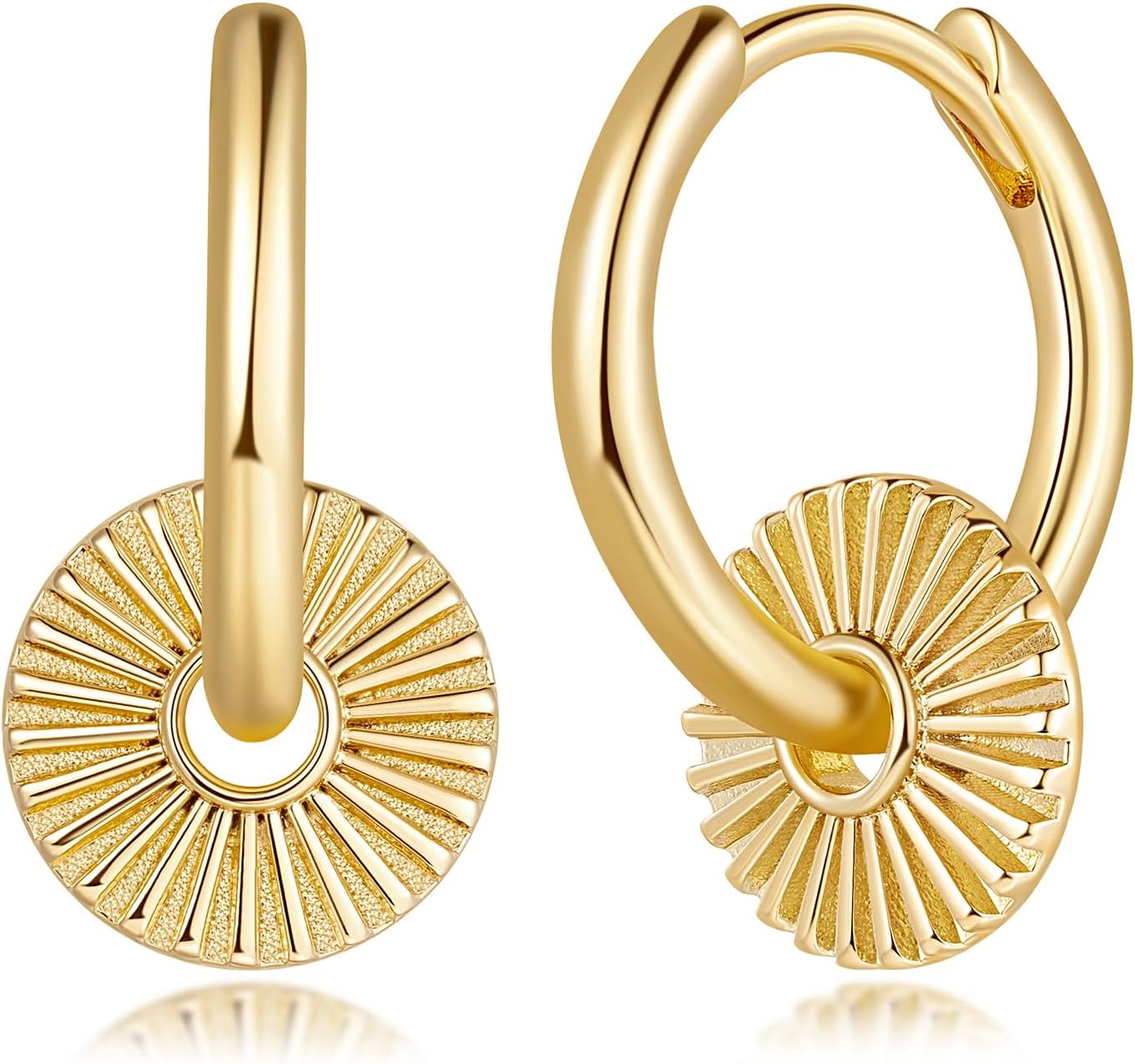 RAYSAM 14K Gold Earrings for Women Gold Hoop Earrings for Women Hoop Dangle Drop Earring for Womens Hoops Charm Radiating Circular Pendants Hoops Drop Dangle Earring for Womens 20mm