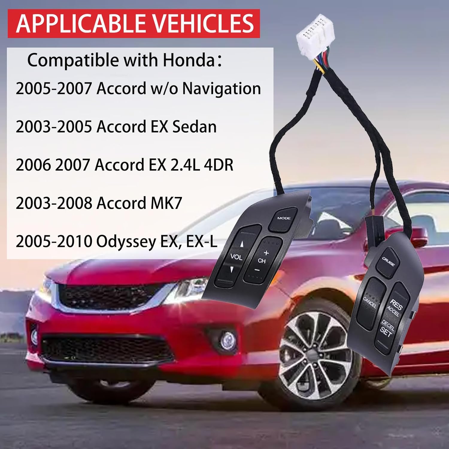 Steering Wheel Mounted Volume Cruise Control Switch Button Compatible with Honda Accord 2003-2007 Odyssey 2005-2010 Replace # 35880-SDB-A21, 35880-SDB-A01ZA