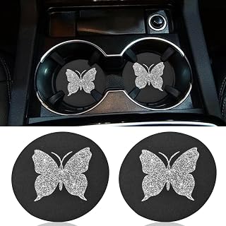 2PCS Bling Butterfly Car Cup Holder Coaster (Sliver) | 2.75'' Universal Auto Non-Slip Embedded in Ornaments Cup Coaster, Rhinestone Auto Interior Drink Water Bottle Mat Accessories