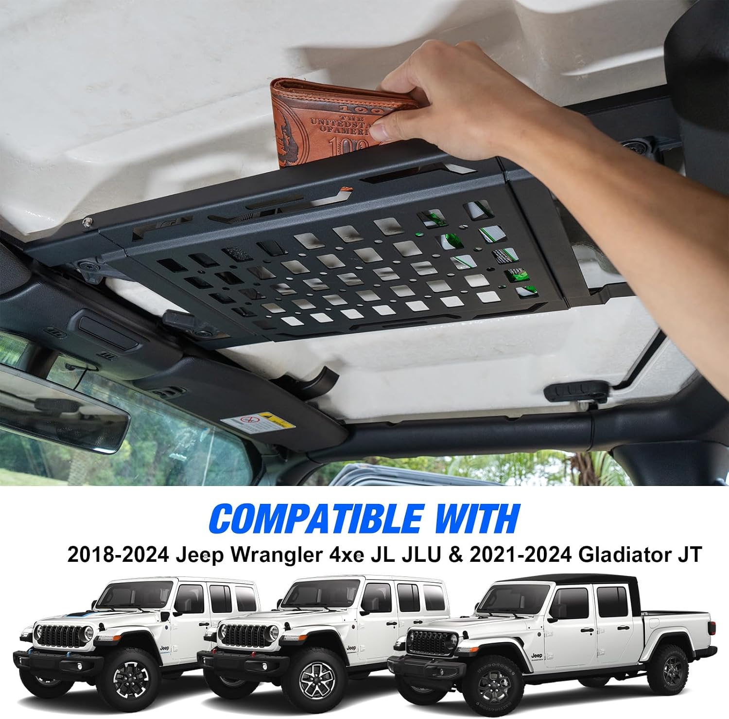 Hard Top Roof Rack Molle Panel Compatible with 2018-2024 Jeep Wrangler JL JLU 4 Door, Roof Rack Overhead Molle Panel Storage Cargo (Hardtop Models only)