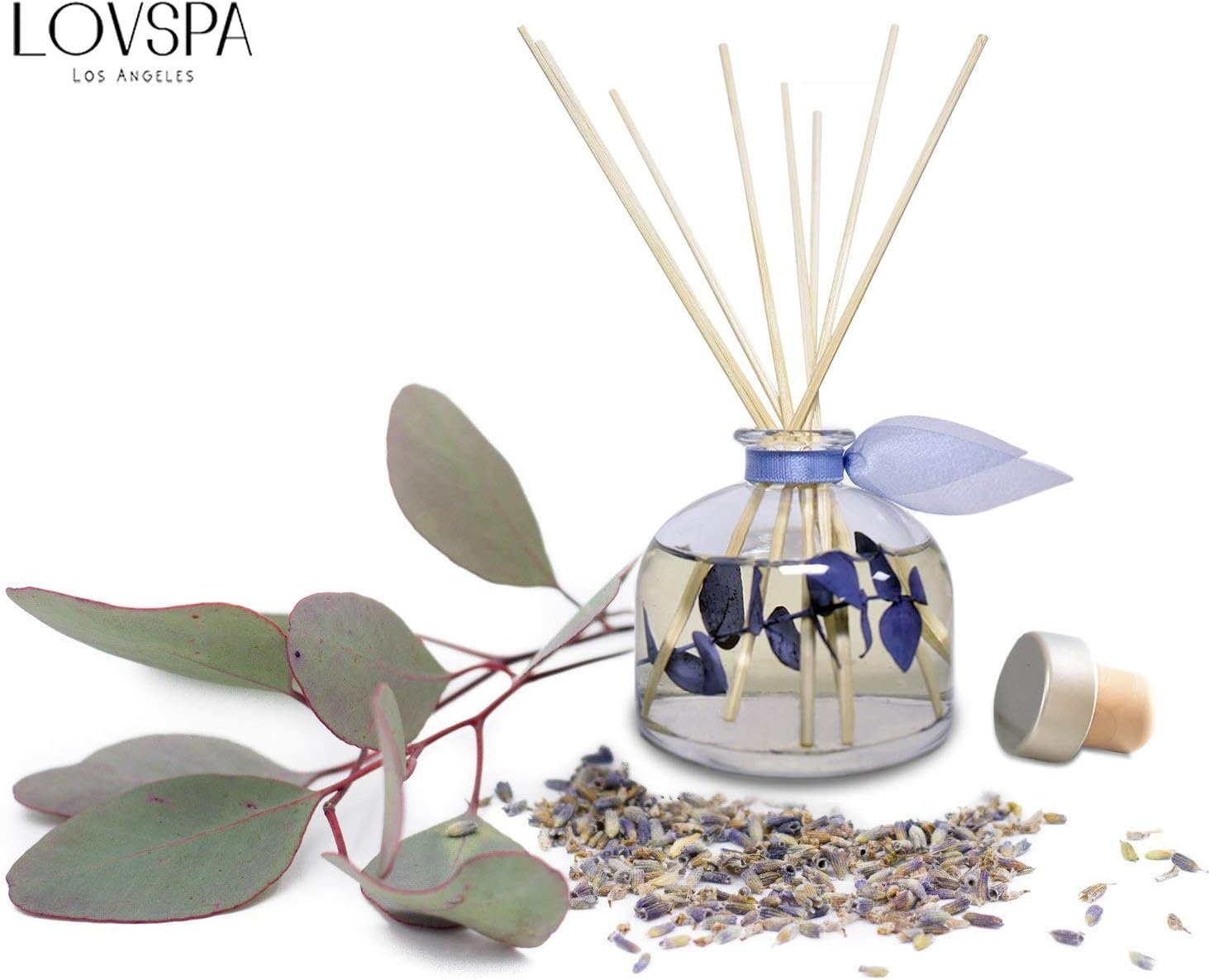 LOVSPA Reed Diffuser Set, DE-Stress Lavender Eucalyptus Scented Oil Diffuser with Sticks, Home Fragrance Accessories for Bathroom Shelf Decor, Aroma Diffusers for Home or Office Desk, USA Made - Image 5