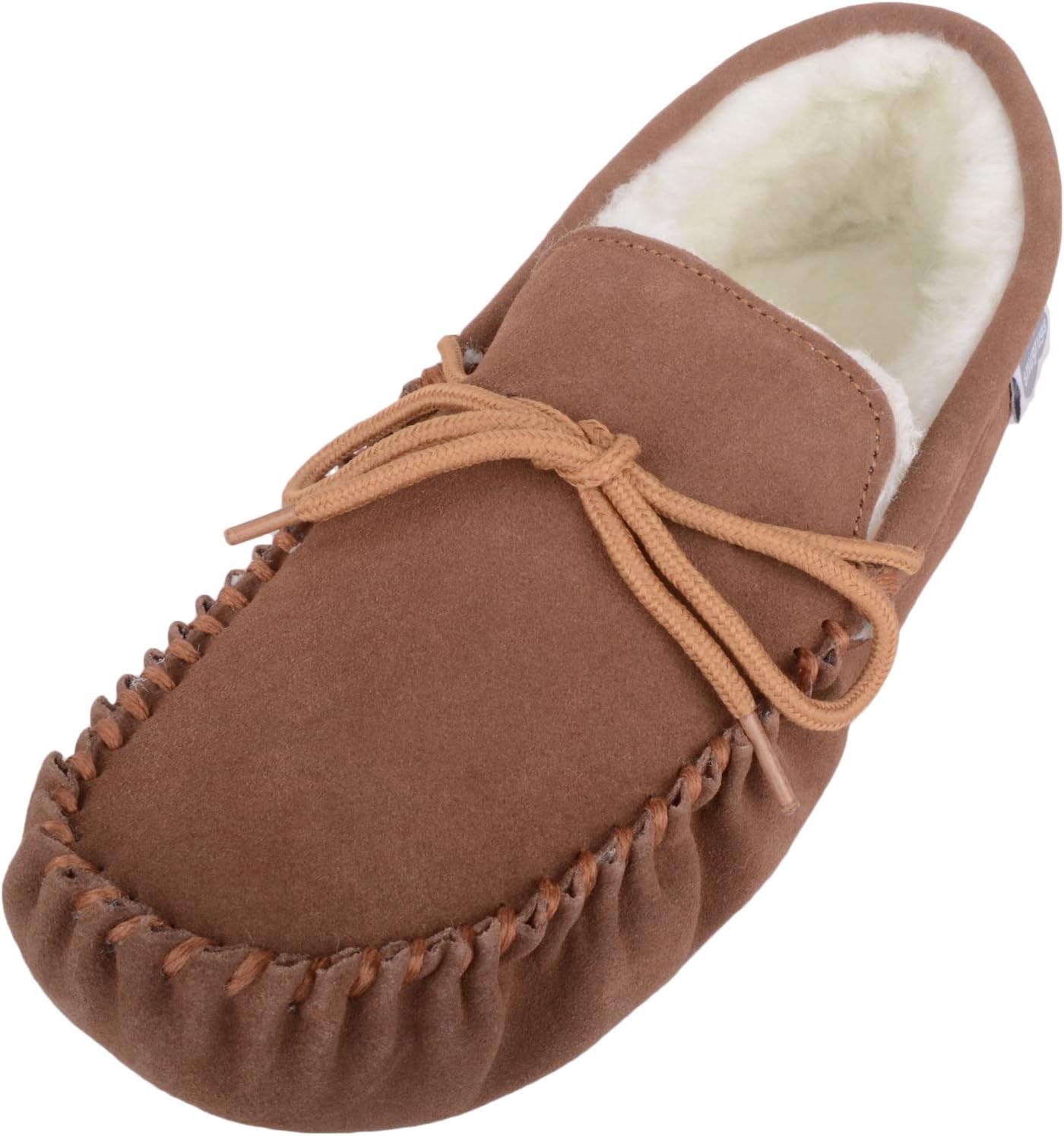 SNUGRUGSMen's Alfie Wool Lined Suede Sole Moccasin Slipper, Light Brown, 11 US
