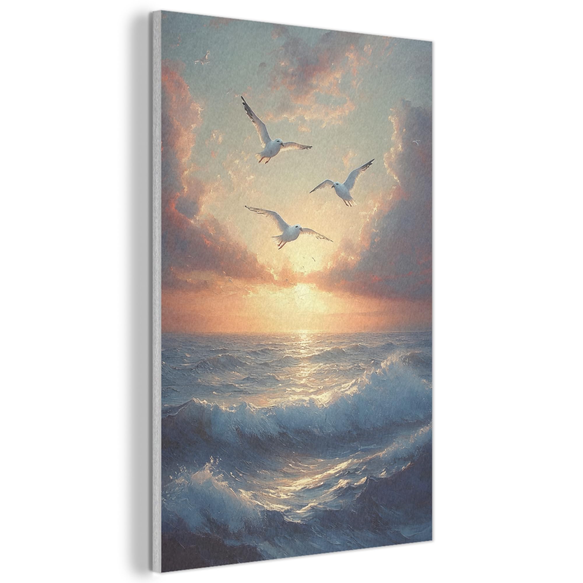 MuchoWow© Felt Panel 40x60 cm House Touch for Living Space Modern Visuals Decoration Wall Art Seagulls - Sunset - Sea - Clouds