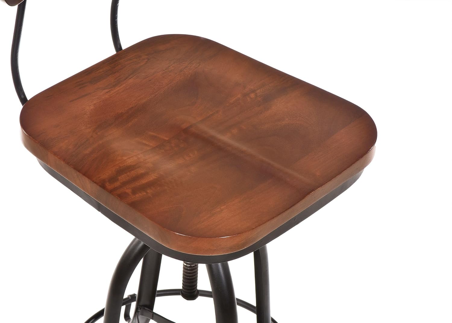 Carolina Chair & Table Adjustable Swivel Barstool Chair - Metal Frame Square Wooden Saddle Seat with Curved Back Stools - Modern Furniture for Studio, Living Room, Office (Chestnut/Black)