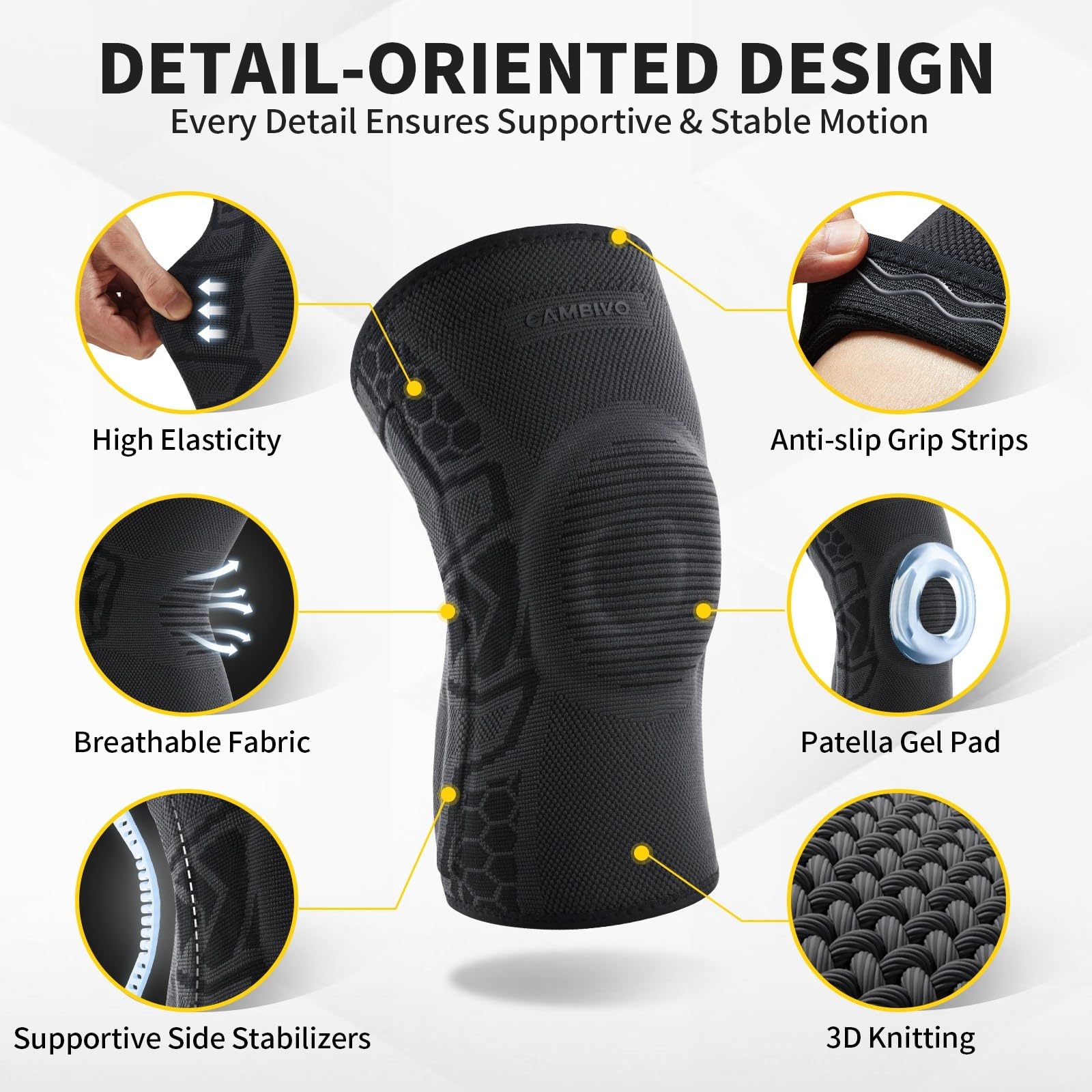 CAMBIVO Kniebandage Männer Damen 2 Stück, Komprimierte Kniebandage mit Patella Gel Pads & Feder Seitenstabilisatoren, Kniebandage Arthrose für Laufen, Meniskusriss, Arthritis, Gelenkschmerzlinderung