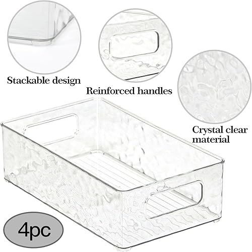 Miniatura 3 de Contenedores transparentes apilables, paquete de 4 contenedores de almacenamiento de plástico para baño, organizadores de despensa y almacenamiento