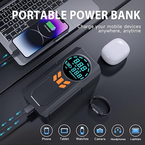 Miniatura 5 de Arrancador con compresor de aire, batería de 5000 A 160 PSI portátil (9.0 gas8.0L diesel), batería de coche de 12 V con cables de puente