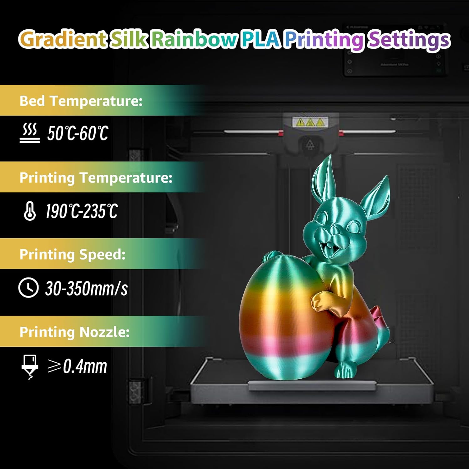 Silk Rainbow PLA Filament 1.75mm Silk PLA 3D Printer Filament Shiny Fast Color Changing Gradient Filament 3D Printing Filament Fit Most FDM Printers, 250g X 4 Spools - Image 6