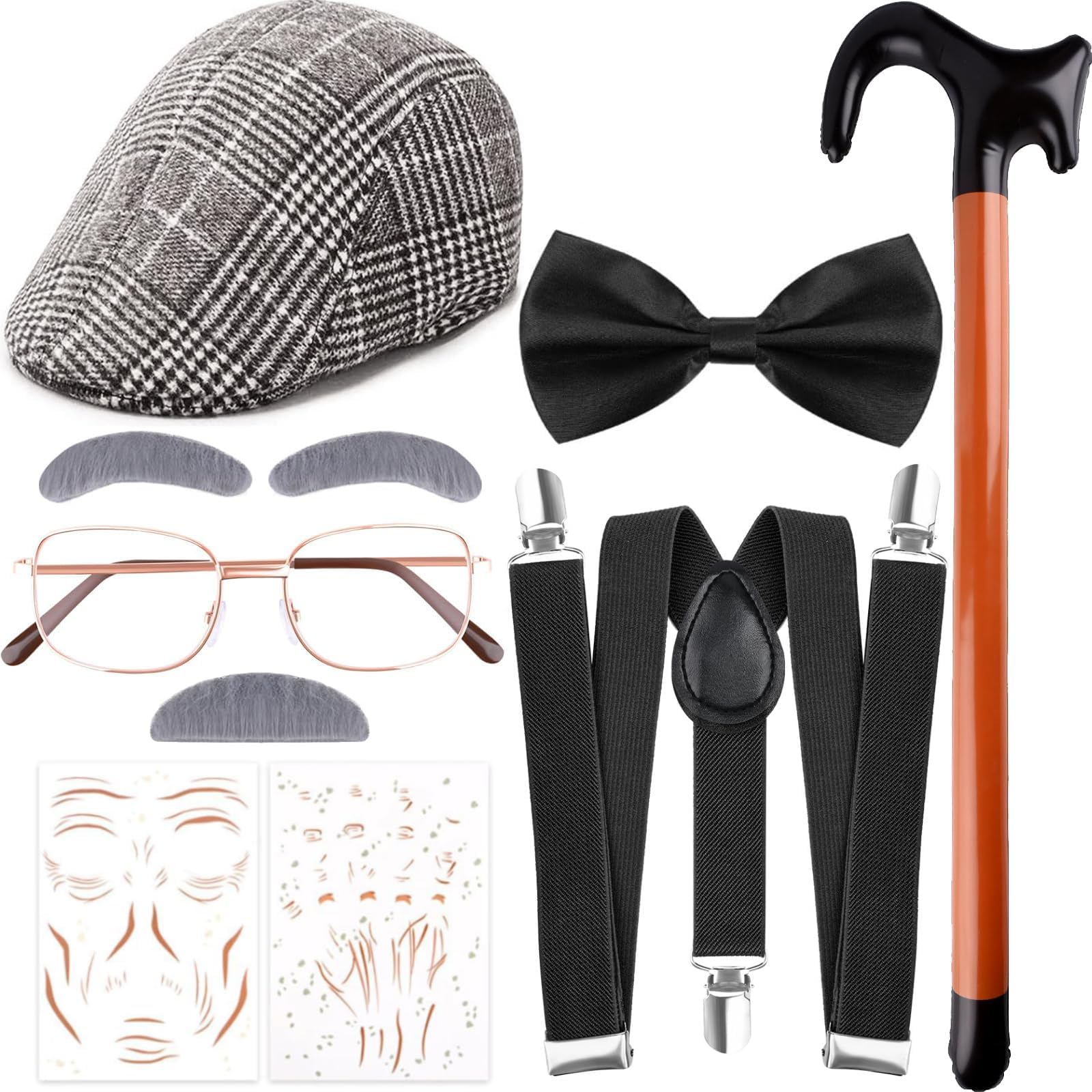 Dxhycc Old Man Costume Set - Halloween Accessories With Glasses, Inflatable Cane & Moustache - View #3