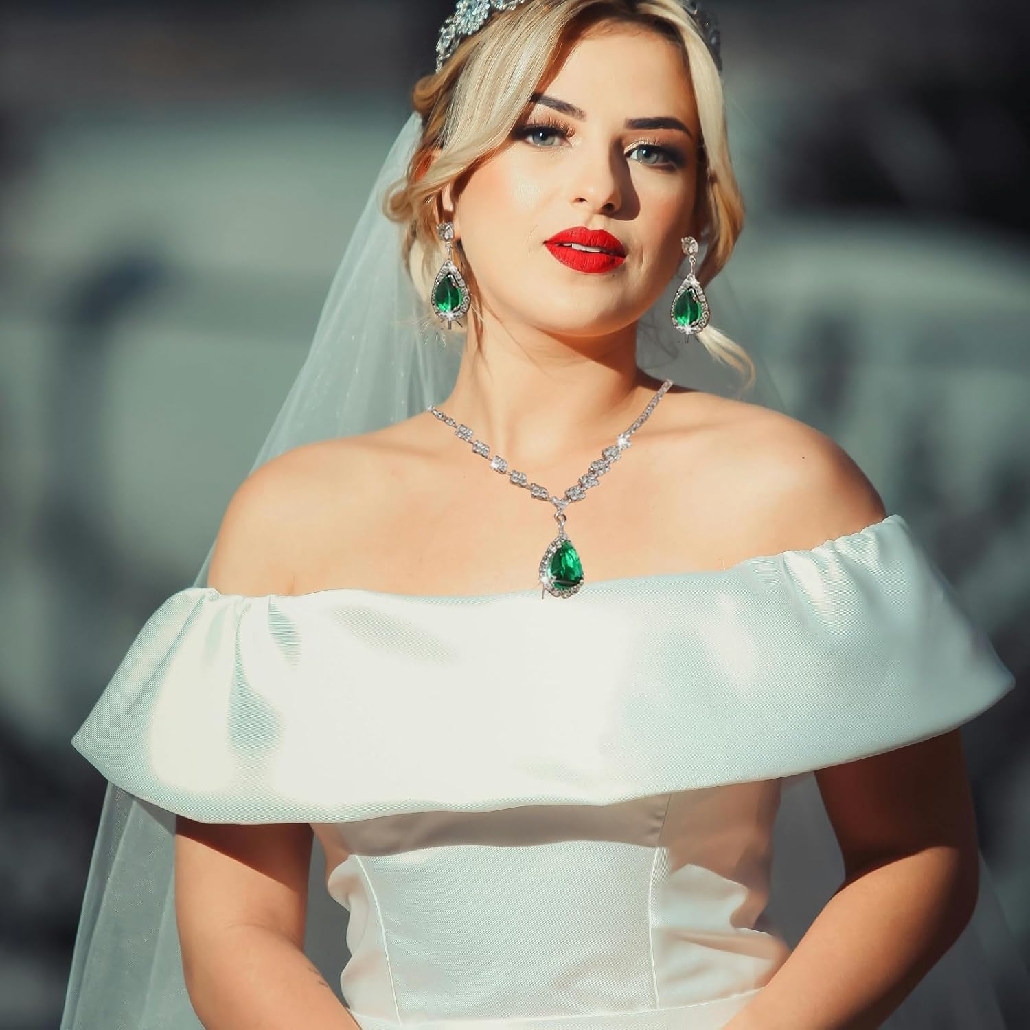 Rhinestone Zircon Necklace Earring Set for Women Vintage Crystal Teardrop Dangle Earring Necklace Statement Colourful Gemstone Necklace Earring Set Wedding Party Bride Bridesmaid Fashion Jewellery - Image 2