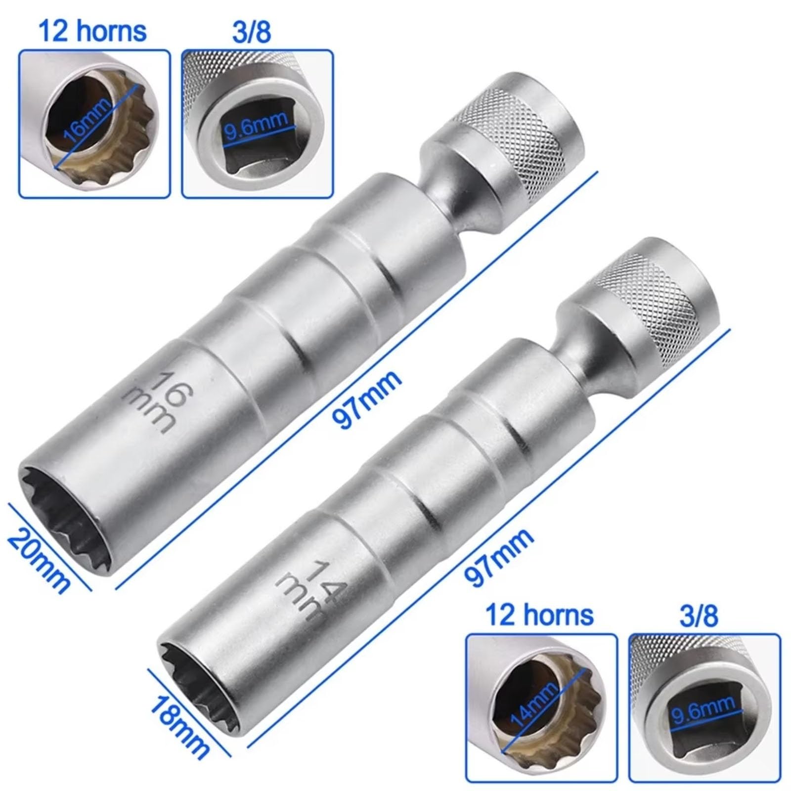 Juego Llaves Tubo para Bujía Magnética Junta Universal Pared Delgada Adaptador Flexible Unidad Herramienta Reparación De Automóviles Juego de Llave para Bujías
