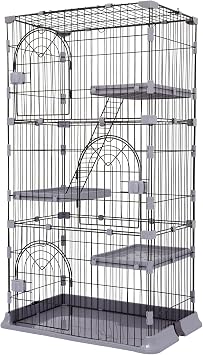 PETTOM Cat Cage, 2/3 Tiers, Cat Cage, Wide Door, Multiple Cats, Escape-Proof, Home Alone, Protection, Escape-Proof, Multiple Cats, Multiple, Steel Pet Cage Gray 3 Tiers 29.1 x 19.7 x 52 inches 74 x