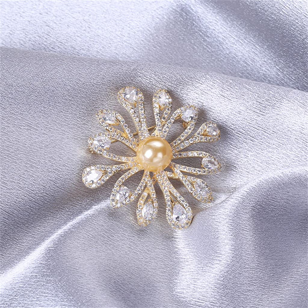 Brosche Blume und Perle vergoldete Metallbrosche für Frauen (Color : A, Size
