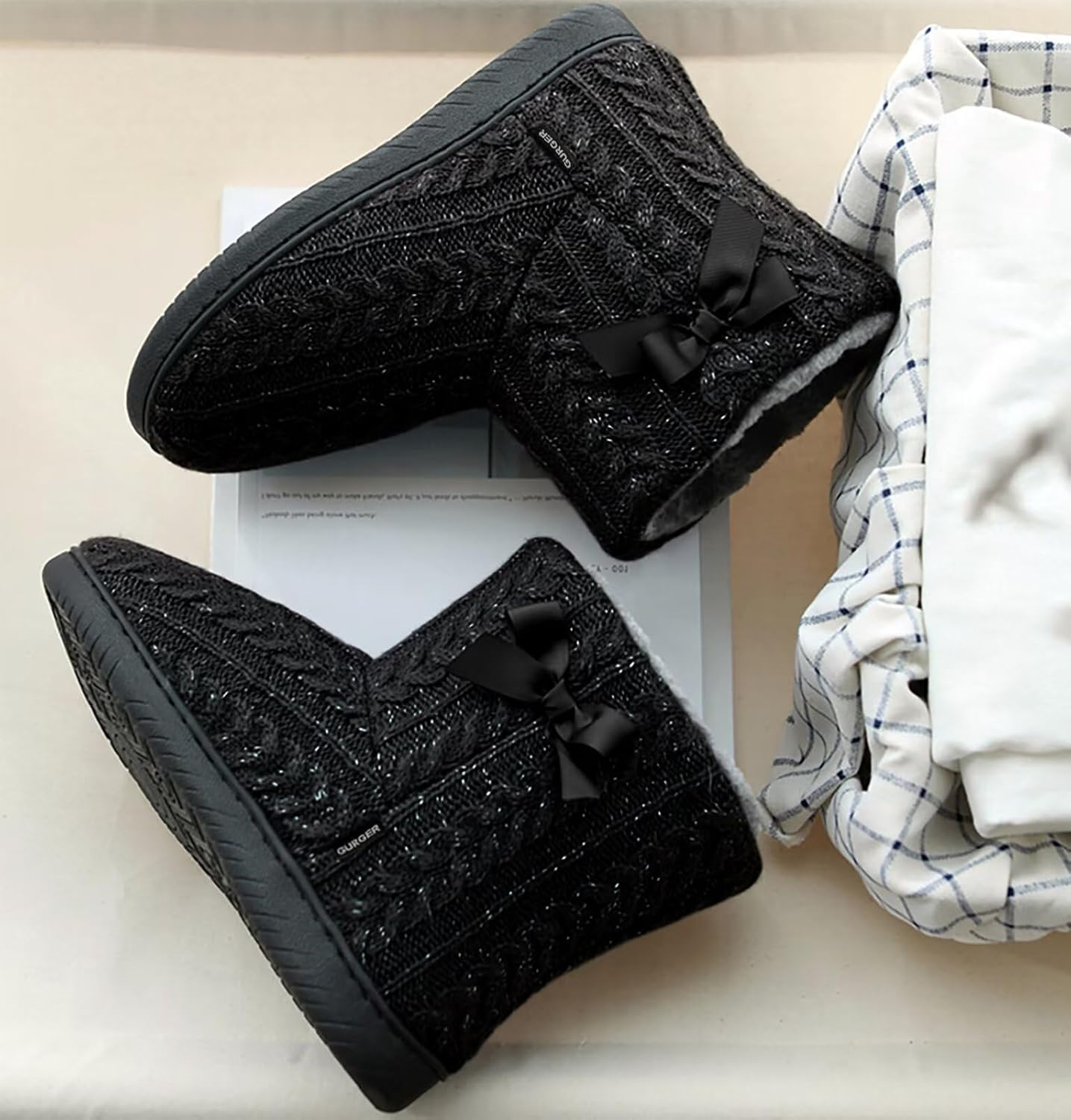 Slipper Boots Women Knit Plush Lining Winter House Shoes Memory Foam Indoor Outdoor - Image 4