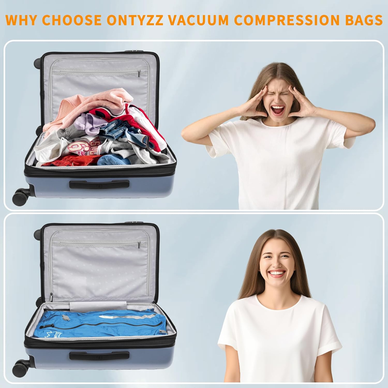 ONTYZZ Vacuum Bags for Travel, Reusable Vacuum Compression Bag, Recycled IPX8 Waterproof Space Saver Bag for Luggage/Camping/Home Storage (2 Pack with Air Pump-Blue) - Image 4