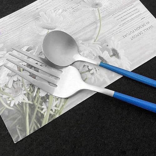 Miniatura 19 de Juego de cubiertos de 36 piezas de acero inoxidable 304 con acabado de manchas de color negro puro, cuchillo de vajilla de postre, tenedor, cuchara