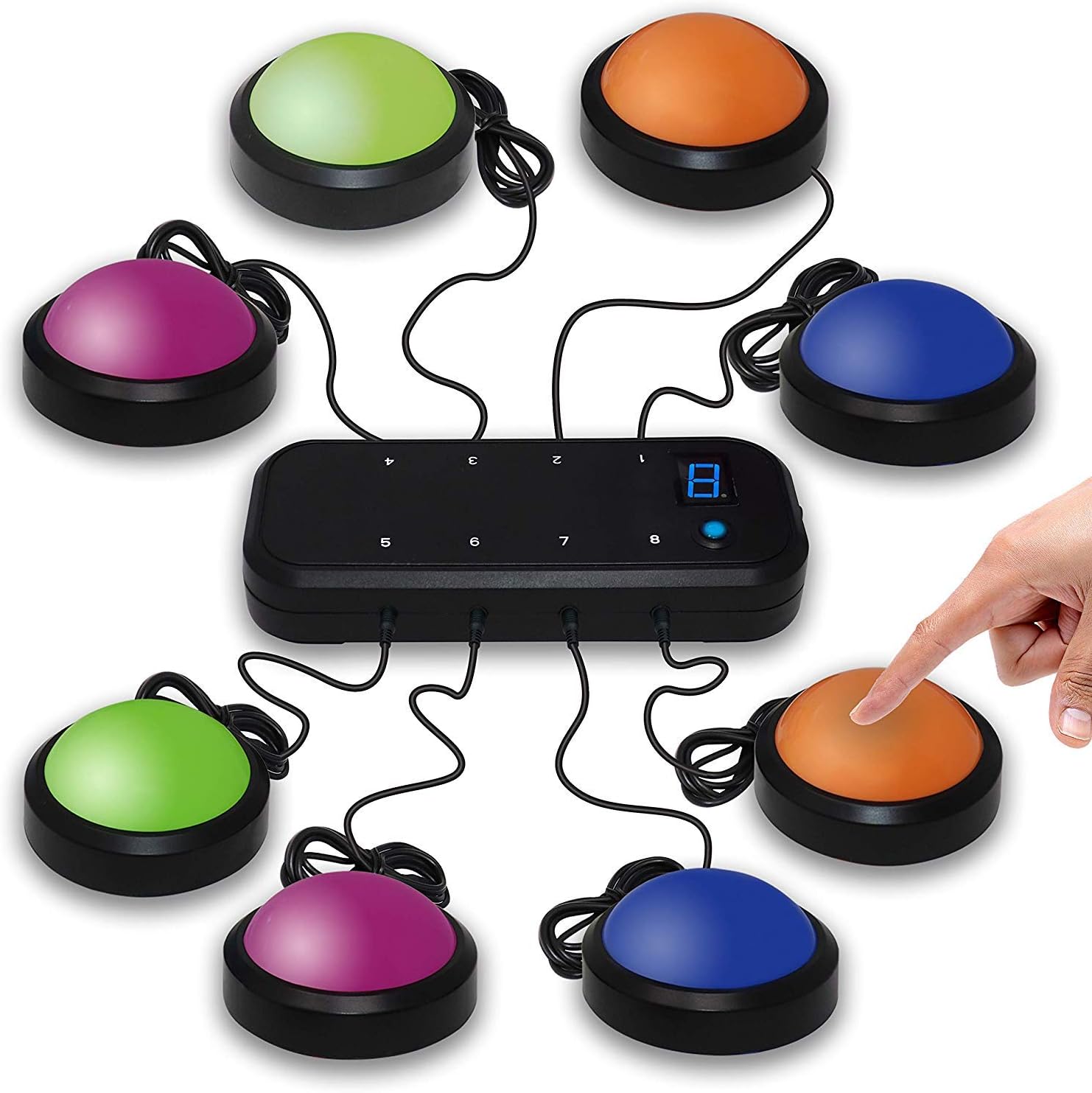 Teacher's Choice 8 Pack Game Buzzer System | Master Display Shows The Winner | Great for Trivia, Competition, Spelling Bees and More