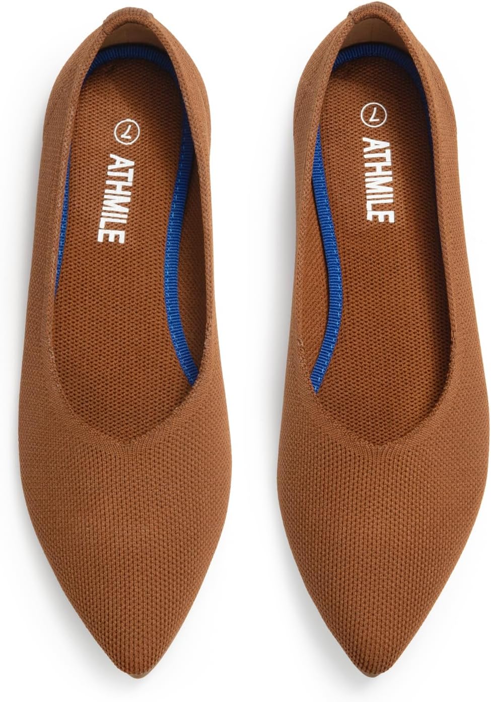 ATHMILE Pointed Toe Flats for Women Dressy Brown Work Shoes Business Casul Knit Ballet Flats Slip on Office Ladies Comforttable Dress