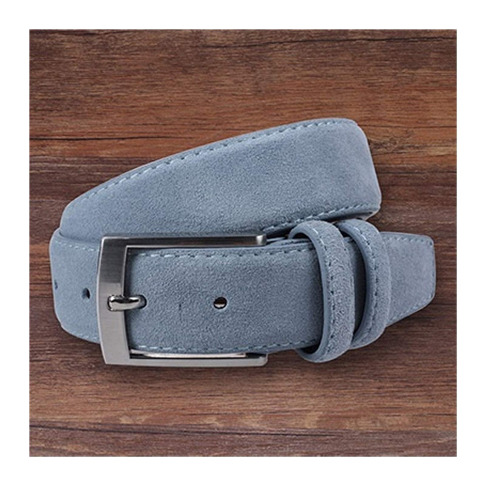 Homeilteds Men's Lt Blue Fashion Leather Suede Cowhide Belt Brushed Metal Pin Buckle Durable (Belt Length : 110Cm, Color : )