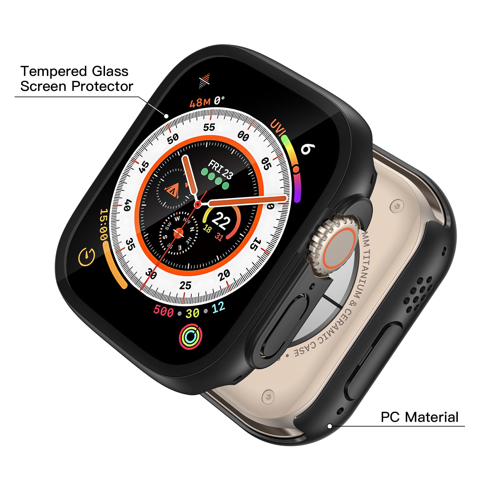 Misxi Twarde etui z poliwęglanu z wbudowanym szkłem hartowanym kompatybilne z Apple Watch Ultra 49 mm, ultracienkie etui ochronne z osłoną ekranu do iWatch, odporne na wstrząsy etui z przyciskiem,