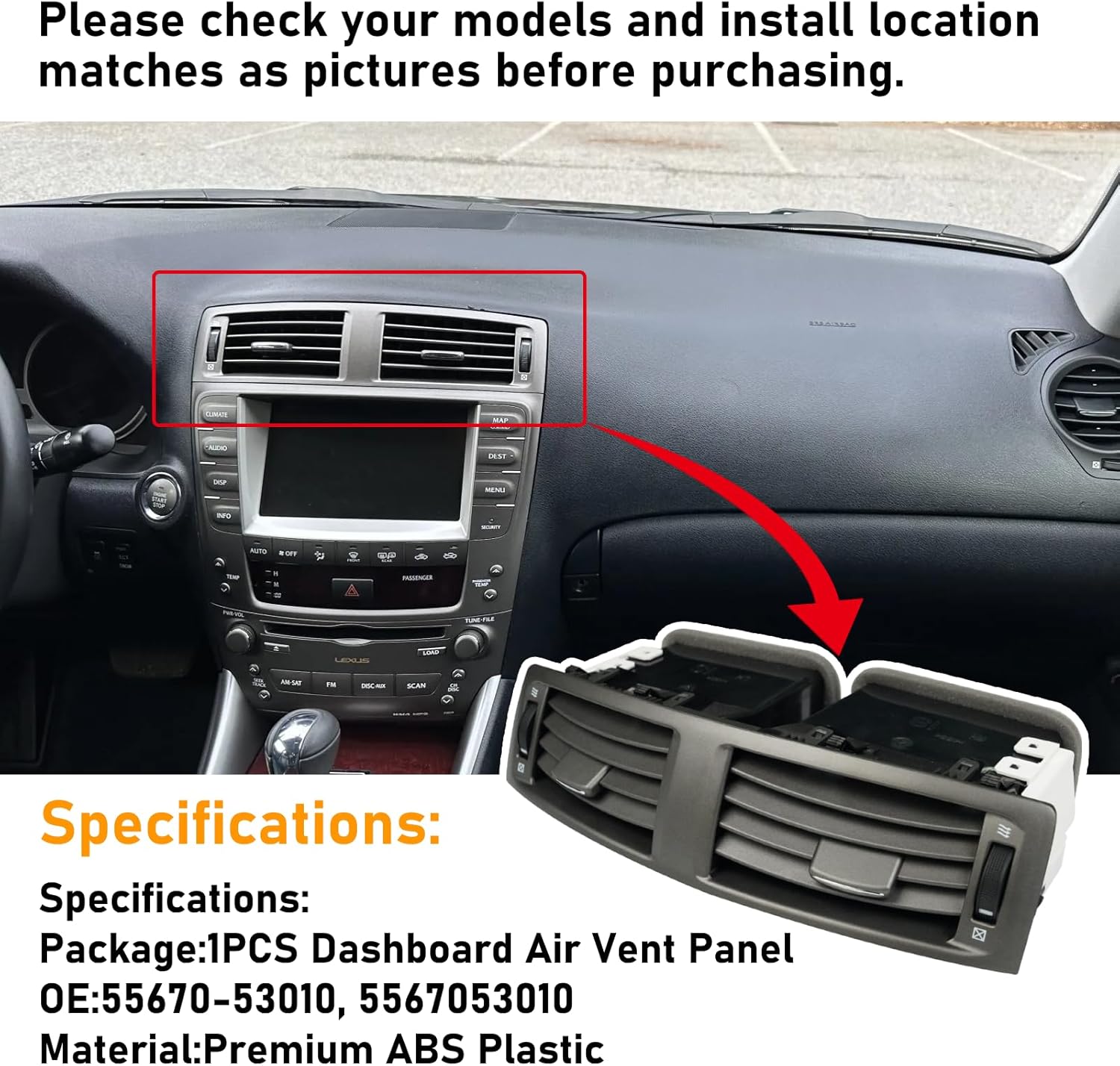 Center Dash Air Vent Panel Instrument Compatible with Lexus IS250 IS350 IS F 2006-2008,Dashboard Air Conditioning Outlet With Hand Wheels,Replace for 55670-53010 5567053010(Black),1 PC