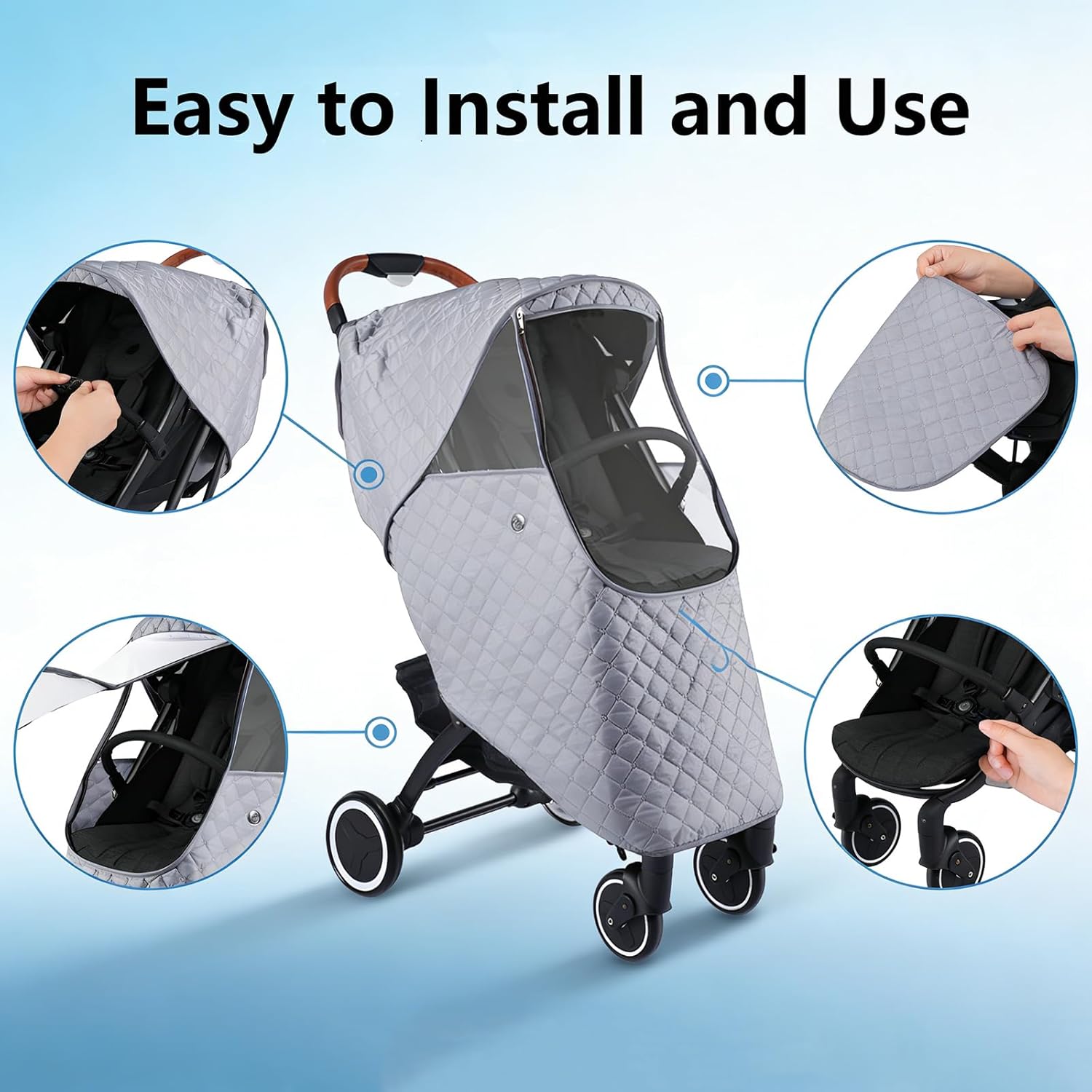 Baby Stroller Cold Weather Shield Winter Universal Windproof Stroller Rain Cover Protection Travel Baby Pram Rain Cover Pushchairs Accessories Dust Snow Protection Weather Shield for Outdoor