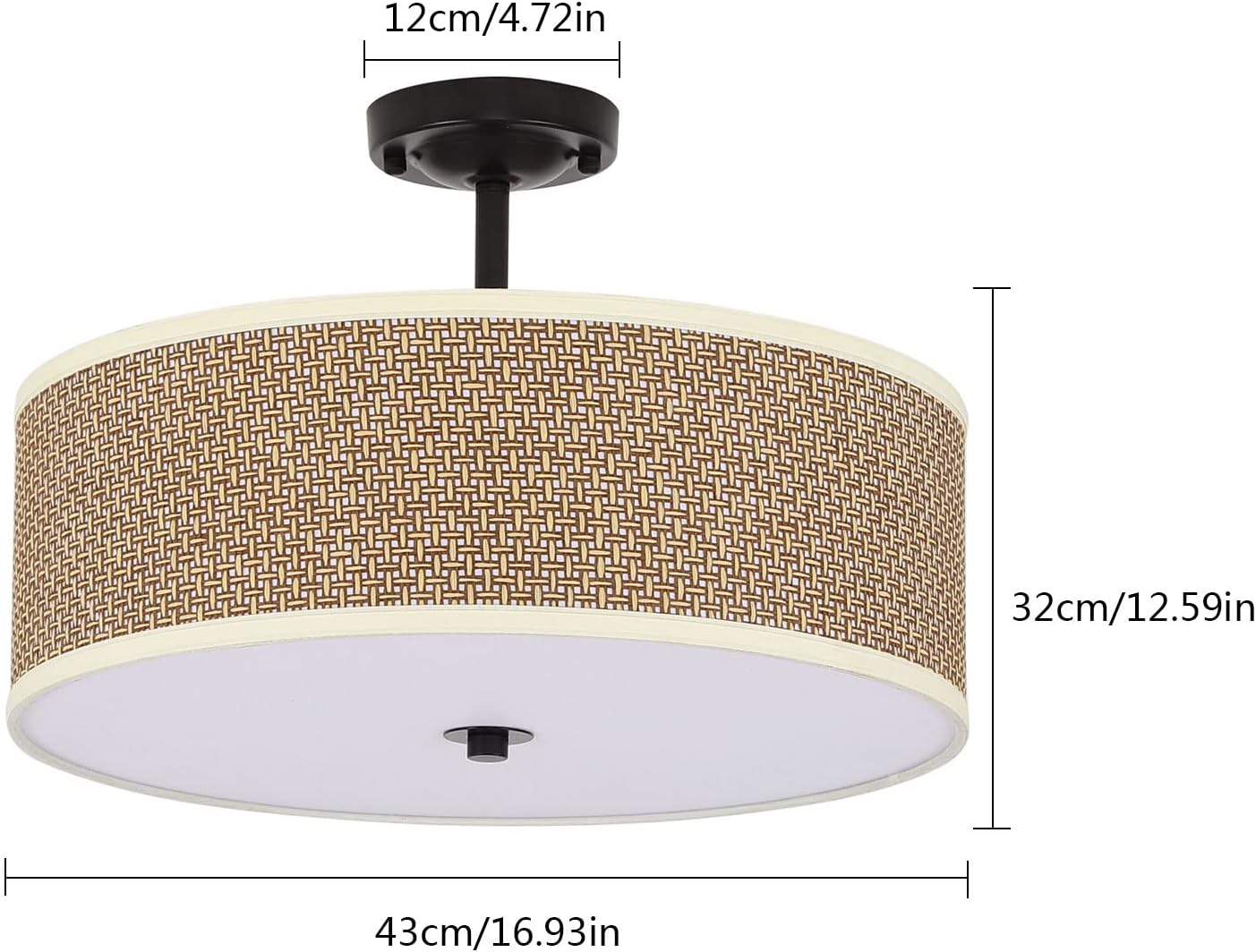 Modern 3-Light Flush Mount Ceiling Light Fixture with Fabric & Acrylic Double Drum Shade Mid Century Linen Drum Fabric Ceiling Light for Bedroom Hallway Living Room Bathroom Dining Kitchen
